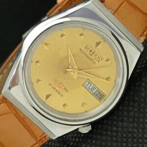 Vintage 1988 Citizen Automatic Mens Silver Watch W/daydate & Gold accents